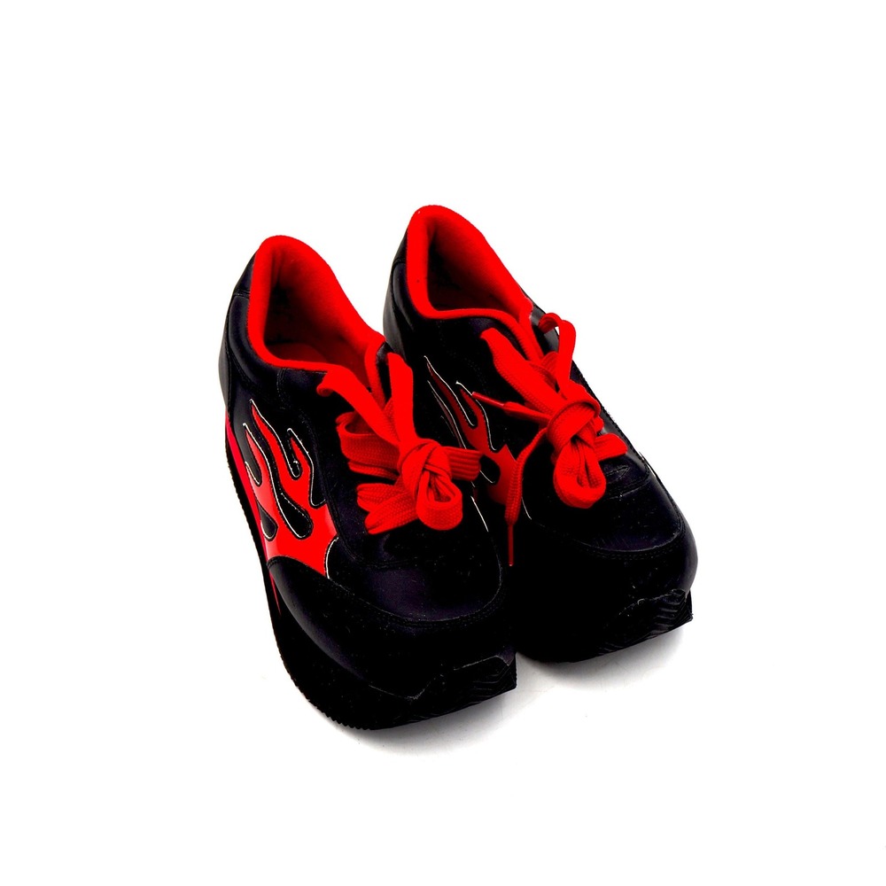 Vtg 90s Volatile Flame Arson Leather Platform Sneakers Sz 11 Shoes Black Red - Picture 4 of 10